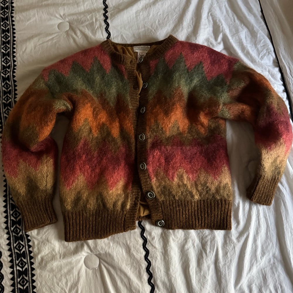 Vintage Zig Zag Rainbow Cardigan‎ Sz Medium Wool Fuzzy